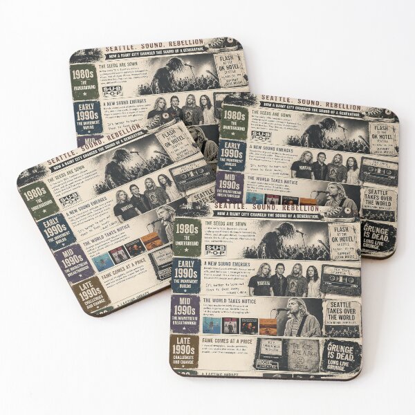Item preview, History of Grunge Music Vintage Seattle Rock Infographic Poster Illustration designed and sold by PIXEL POP DESIGNS - Beyond the Norm!.