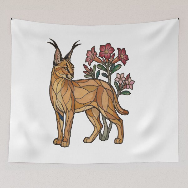Item preview,  Stained Glass Caracal Wild Cat and Desert Rose designed and sold by Vitreous-Fauna.
