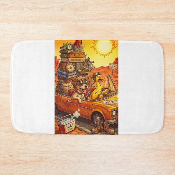 Item preview, Funny Dog Duck Desert Heat Retro Road Trip Poster Art designed and sold by Fatomfatom.