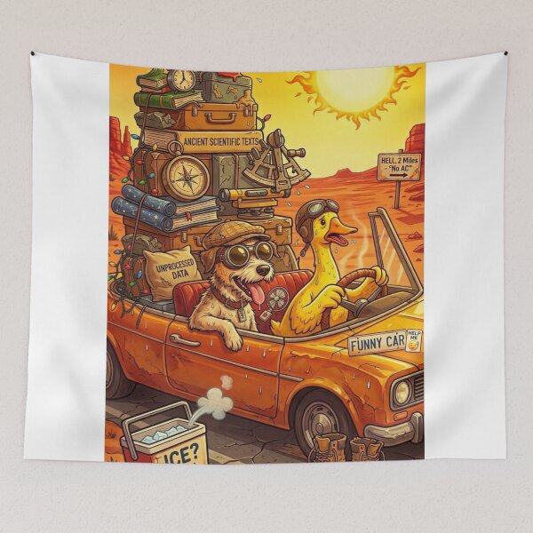 Item preview, Funny Dog Duck Desert Heat Retro Road Trip Poster Art designed and sold by Fatomfatom.