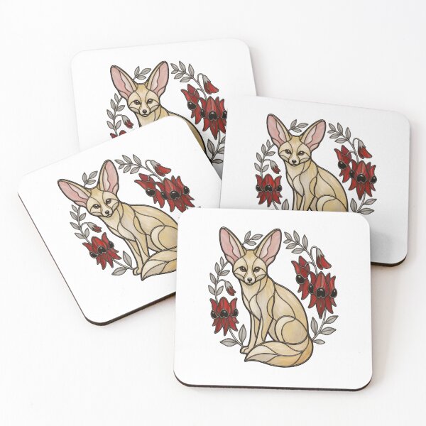 Item preview, Stained Glass Fennec Fox and Desert Pea Flowers designed and sold by Vitreous-Fauna.