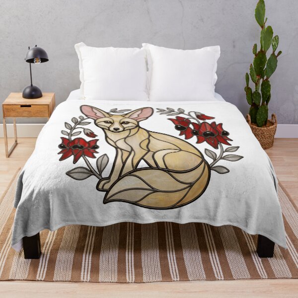 Item preview, Stained Glass Fennec Fox and Desert Pea Flowers designed and sold by Vitreous-Fauna.