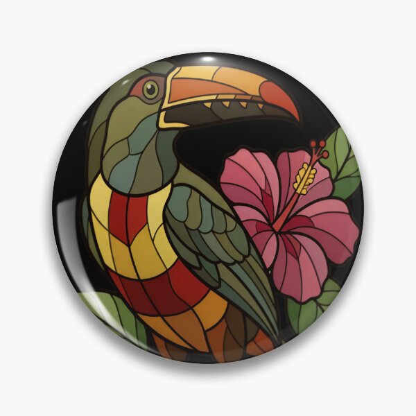 Item preview, Stained Glass Tropical Toucan and Pink Hibiscus designed and sold by Vitreous-Fauna.