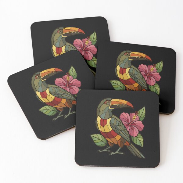 Item preview, Stained Glass Tropical Toucan and Pink Hibiscus designed and sold by Vitreous-Fauna.