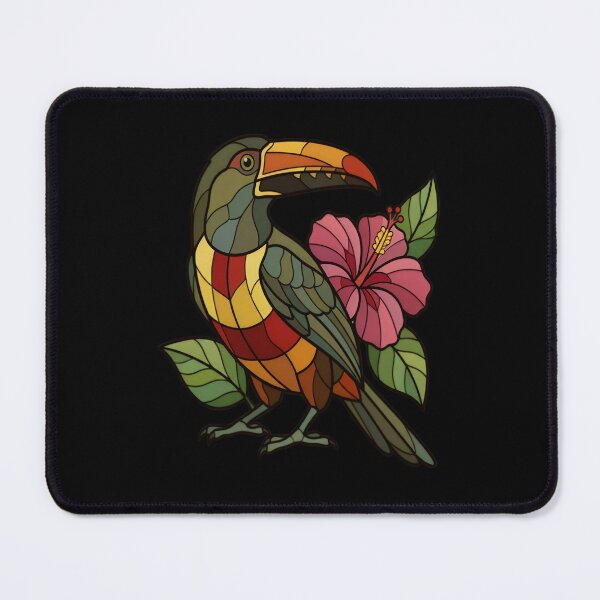 Item preview, Stained Glass Tropical Toucan and Pink Hibiscus designed and sold by Vitreous-Fauna.