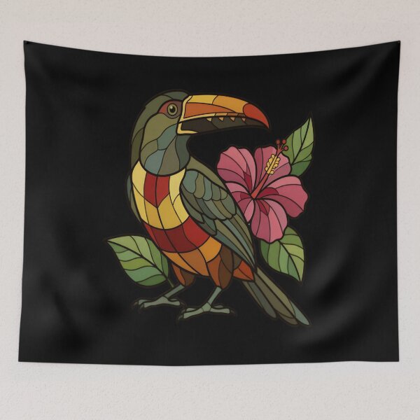 Item preview, Stained Glass Tropical Toucan and Pink Hibiscus designed and sold by Vitreous-Fauna.