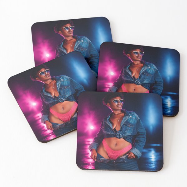 Item preview, Neon Fashion Portrait | Denim & Pink Lingerie | Cinematic Night Photography Wall Art designed and sold by TedKentPhoto.
