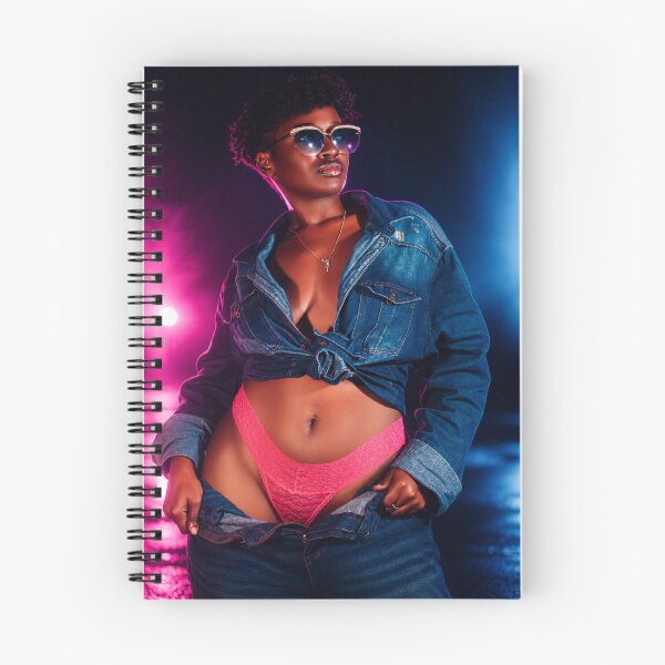 Item preview, Neon Fashion Portrait | Denim & Pink Lingerie | Cinematic Night Photography Wall Art designed and sold by TedKentPhoto.