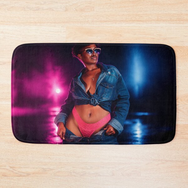 Item preview, Neon Fashion Portrait | Denim & Pink Lingerie | Cinematic Night Photography Wall Art designed and sold by TedKentPhoto.