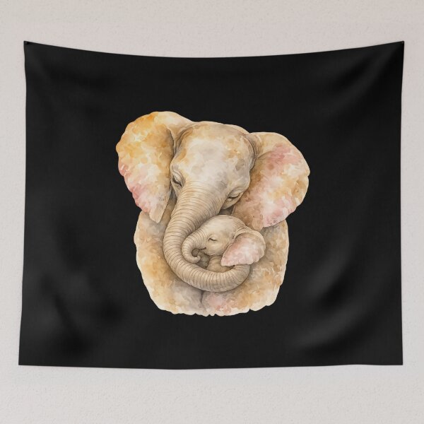 Item preview, Elephant Mother And Baby Tender Watercolor Wildlife Gift designed and sold by TheAngelHeart.