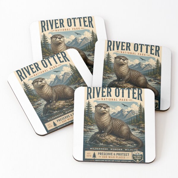 Item preview, River Otter National Park Vintage Wildlife Poster designed and sold by PawverseDesigns.