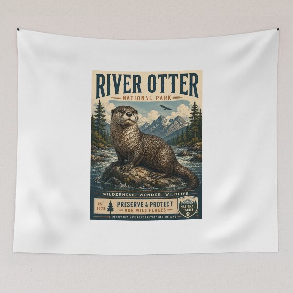 Item preview, River Otter National Park Vintage Wildlife Poster designed and sold by PawverseDesigns.