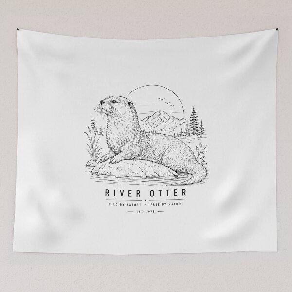 Item preview, River Otter Minimal Line Art Wildlife Nature Design designed and sold by PawverseDesigns.