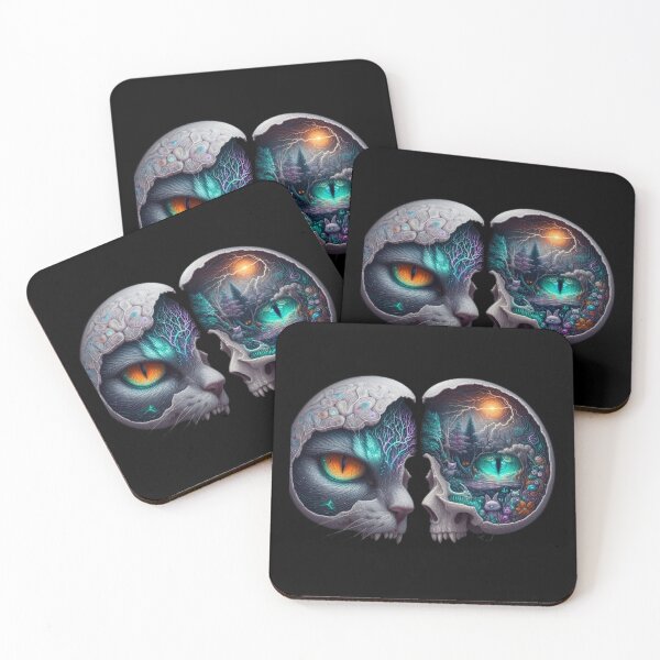 Item preview, Duality of the Feline Mind – Split Skull Cat Portrait designed and sold by LujziWorld.