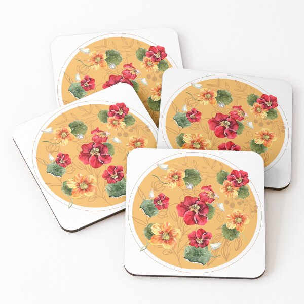 Item preview, Watercolor Nasturtium Floral Pattern - Red Orange Yellow Botanical Art designed and sold by TurquoiseBird.