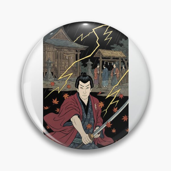 Item preview, Samurai Drawing Katana Sword in Lightning Storm at Shinto Shrine - Ukiyo-e Art designed and sold by TokyoUkiyoHouse.