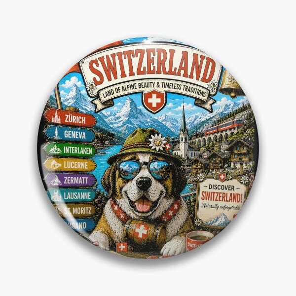 Item preview, Switzerland Alpine Adventure Saint Bernard Travel Art designed and sold by AtuqStudio.