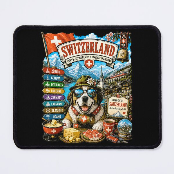 Item preview, Switzerland Alpine Adventure Saint Bernard Travel Art designed and sold by AtuqStudio.