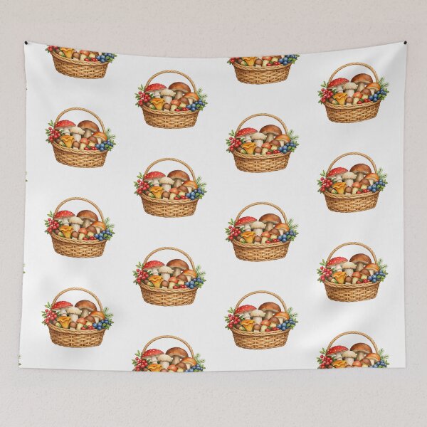 Item preview, Watercolor Autumn Basket with Mushrooms and Berries  designed and sold by silviaol.
