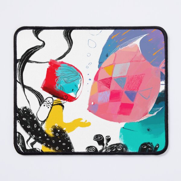Item preview, Whimsical Deep Sea Diver and Colorful Geometric Fish Art designed and sold by GloopDot.