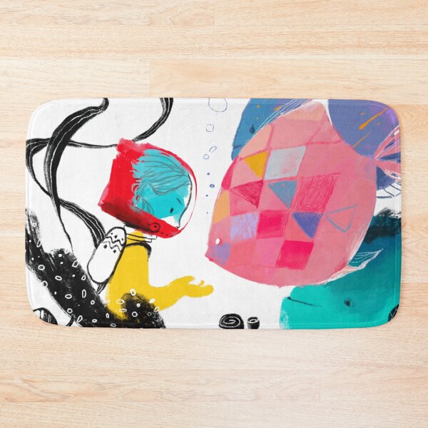 Item preview, Whimsical Deep Sea Diver and Colorful Geometric Fish Art designed and sold by GloopDot.