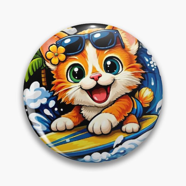 Item preview, Surfing Cat Ride the Good Vibes T‑Shirt & Stickers   designed and sold by Fashion Lovers Hub.