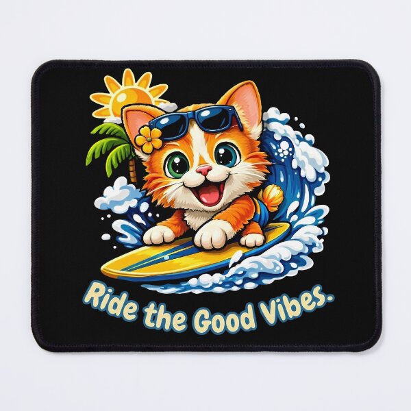 Item preview, Surfing Cat Ride the Good Vibes T‑Shirt & Stickers   designed and sold by Fashion Lovers Hub.
