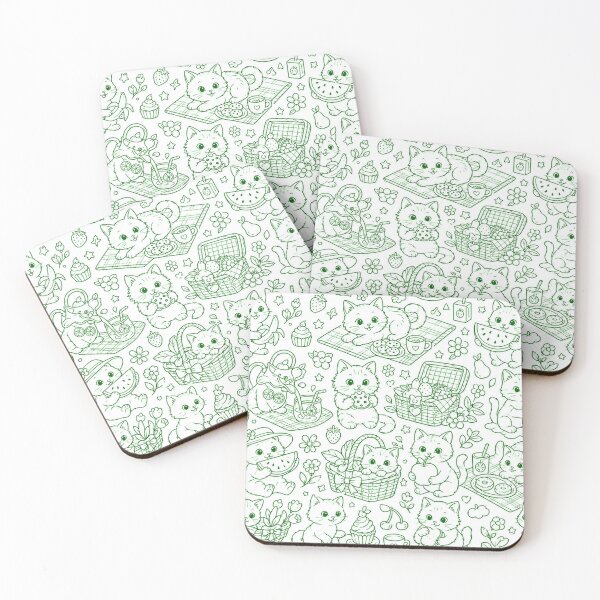 Item preview, Green Kawaii Cat Picnic Art designed and sold by TerScott.