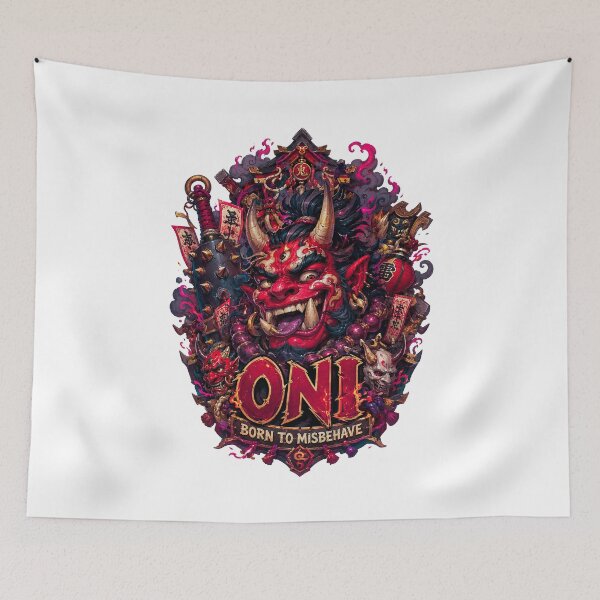 Item preview, Horned Oni Warrior With Festival Talismans designed and sold by MarlicShop.