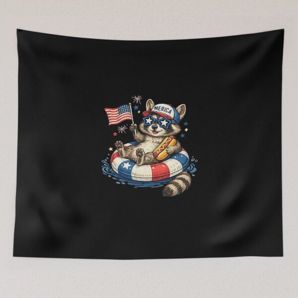 Item preview, French Raccoon 4th of July Patriotic Merica American Flag designed and sold by cass-vale-lab.
