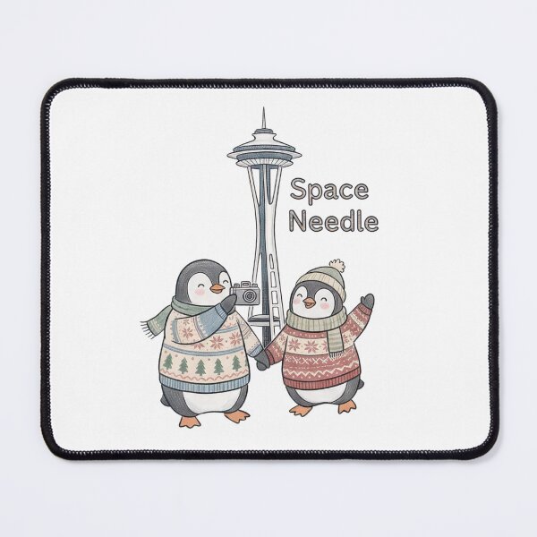 Item preview, Cute Penguins at Seattle Space Needle - Matching Winter Sweater Selfie Art designed and sold by TaiwanMemory.