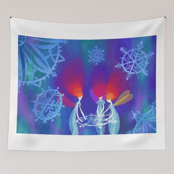 Item preview, Mythical Winter Fairies Casting Magic with Blue Snowflakes designed and sold by GloopDot.