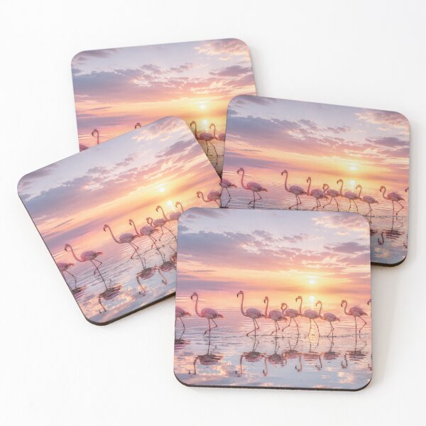 Item preview, Pink Flamingos at Sunrise | Fine Art Wildlife Photography | Serene Coastal Wall Art designed and sold by ApexAnimal Art.