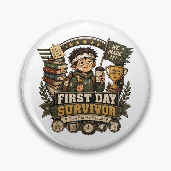 Item preview, First Day Survivor | Funny Back to School Student Badge T-Shirt & Sticker designed and sold by MAPDDesigns.
