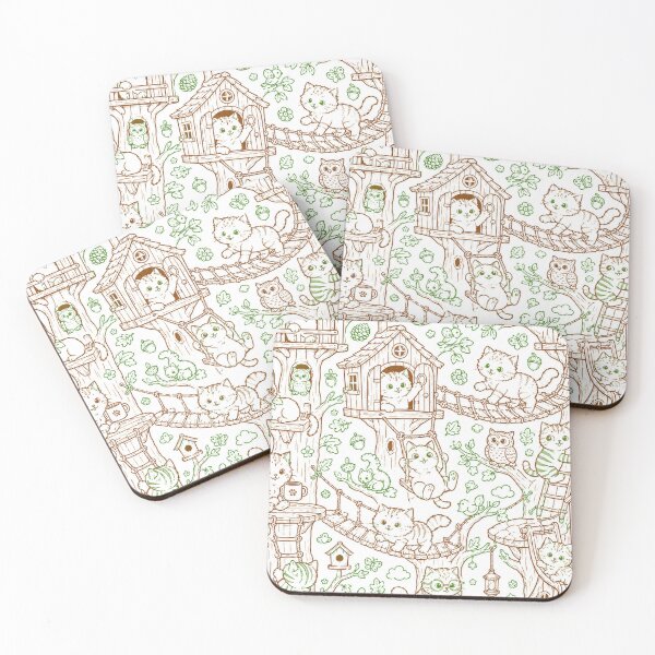 Item preview, Brown and Green Cat Treehouse Art Cute Tree House Wall Art designed and sold by TerScott.