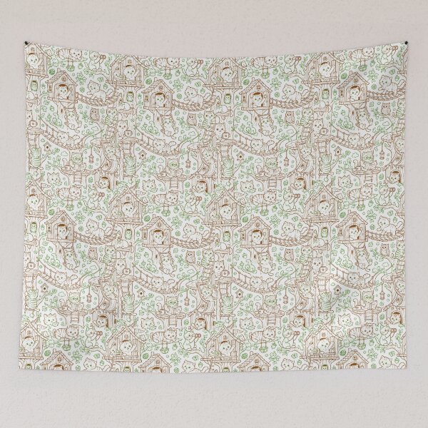 Item preview, Brown and Green Cat Treehouse Art Cute Tree House Wall Art designed and sold by TerScott.