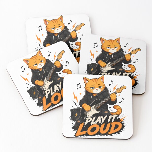 Item preview, MISO | Play It Loud Funny Guitar Cat T-Shirt & Sticker Design designed and sold by Meow-Attitude.
