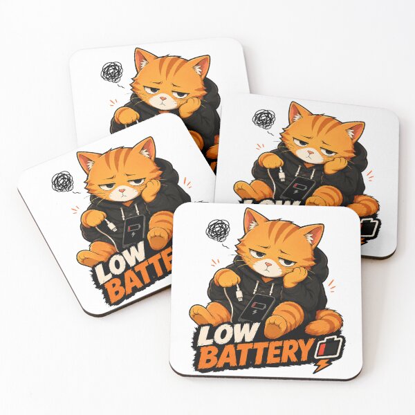 Item preview, MISO | Low Battery Funny Cat T-Shirt & Sticker Design designed and sold by Meow-Attitude.