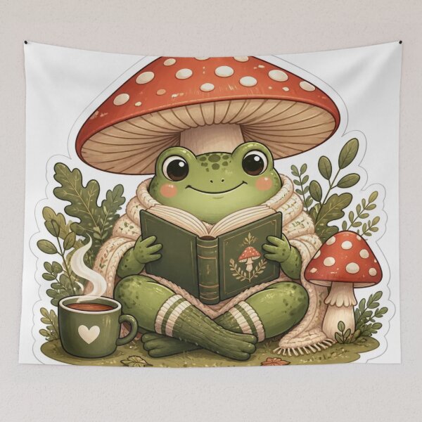 Item preview, Cozy Reading Frog Cottagecore Book Lover designed and sold by StickyGuys.