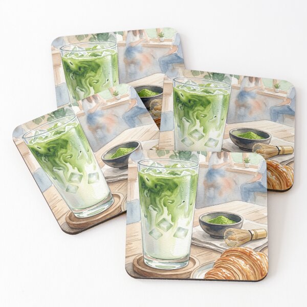 Item preview, Iced Matcha Latte and Croissant Cafe Watercolor designed and sold by Itjung-Room.