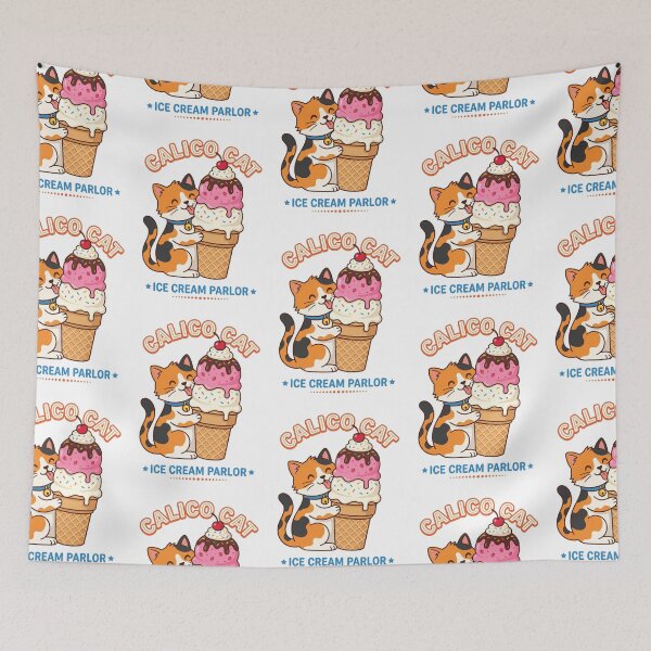Item preview, Calico Cat Ice Cream Parlor Strawberry Vanilla Cone designed and sold by PictoVibe.