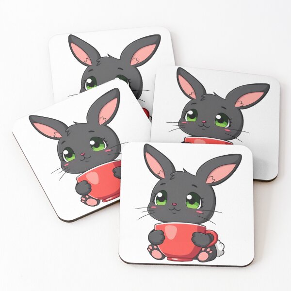 Item preview, Cute kawaii black bunny with a red cup 03 designed and sold by ChameleonStars.