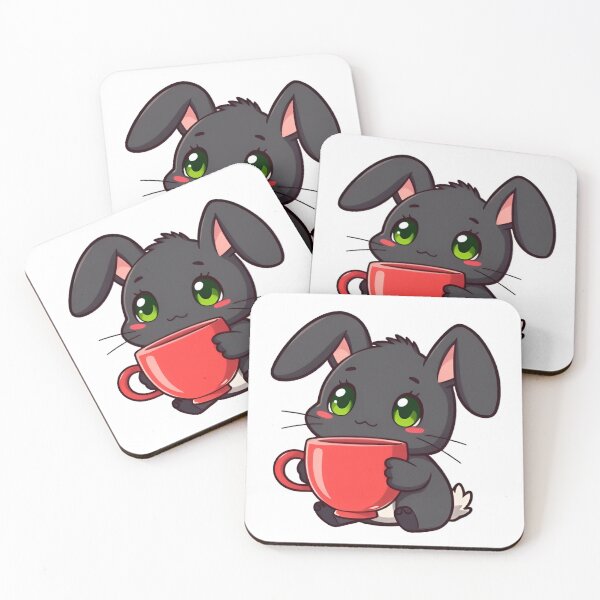 Item preview, Cute kawaii black bunny with a red cup 04 designed and sold by ChameleonStars.