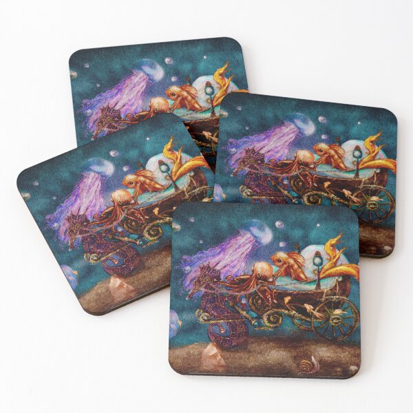 Item preview, Whimsical Art: Nursery Print of Under the Sea Goldfish on Seashell Carriage Pulled by a Jeweled Sea Horse designed and sold by Monica Laipple.