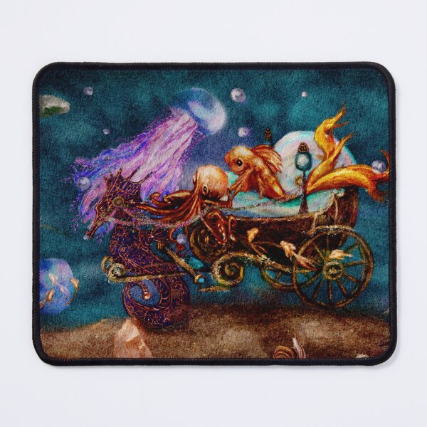 Item preview, Whimsical Art: Nursery Print of Under the Sea Goldfish on Seashell Carriage Pulled by a Jeweled Sea Horse designed and sold by Monica Laipple.