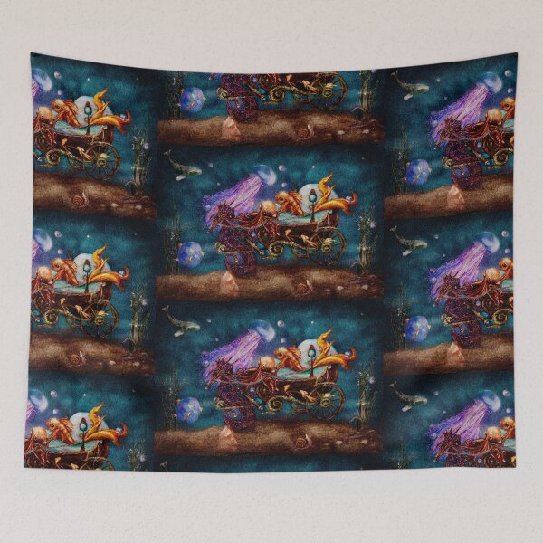 Item preview, Whimsical Art: Nursery Print of Under the Sea Goldfish on Seashell Carriage Pulled by a Jeweled Sea Horse designed and sold by Monica Laipple.