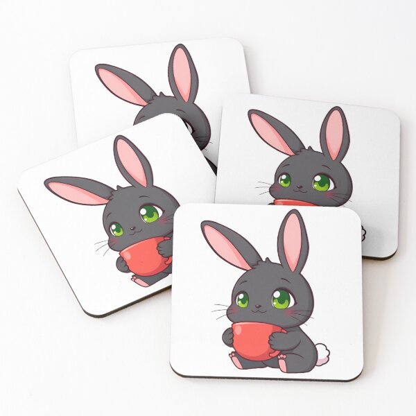 Item preview, Cute kawaii black bunny with a red cup 05 designed and sold by ChameleonStars.