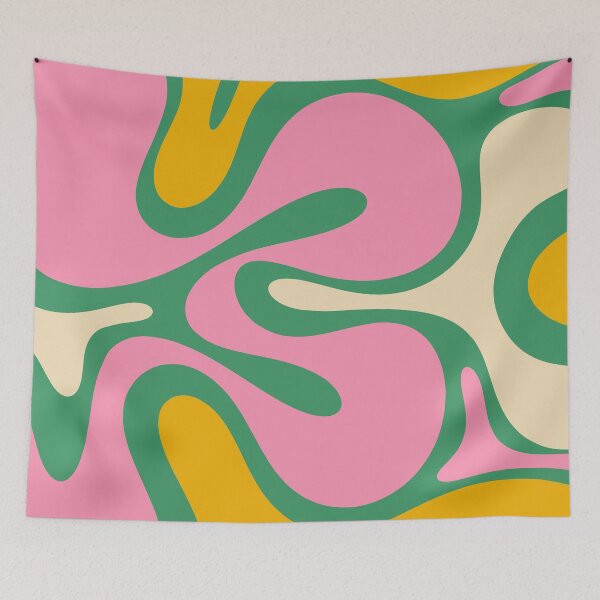 Item preview, Colourful Retro Abstract Smooth Contours Pink Green Mustard designed and sold by kierkegaard.