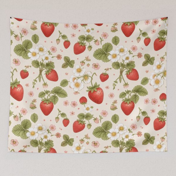 Item preview, Cottagecore Strawberry Floral Pattern designed and sold by StickyGuys.