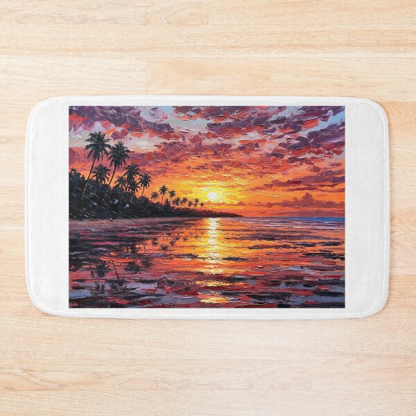 Item preview, Red Sunset Tropical Palm Beach Oil Painting Art designed and sold by Francis & May.